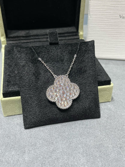 [Marin-Jewelry]CLOVER 25MM LARGE PENDANT DIAMOND PAVED SILVER NECKLACE