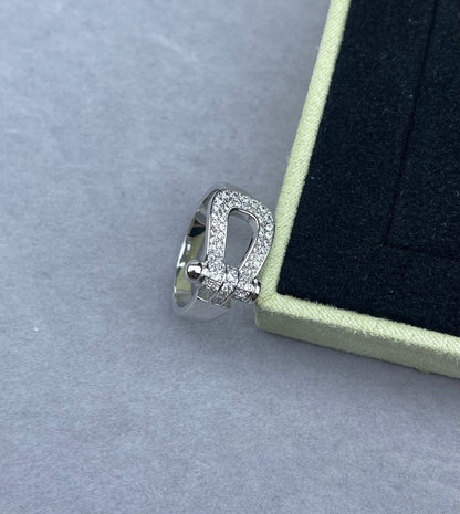 [Marin-Jewelry]Wide Hoof-Shaped Diamond-Studded Ring