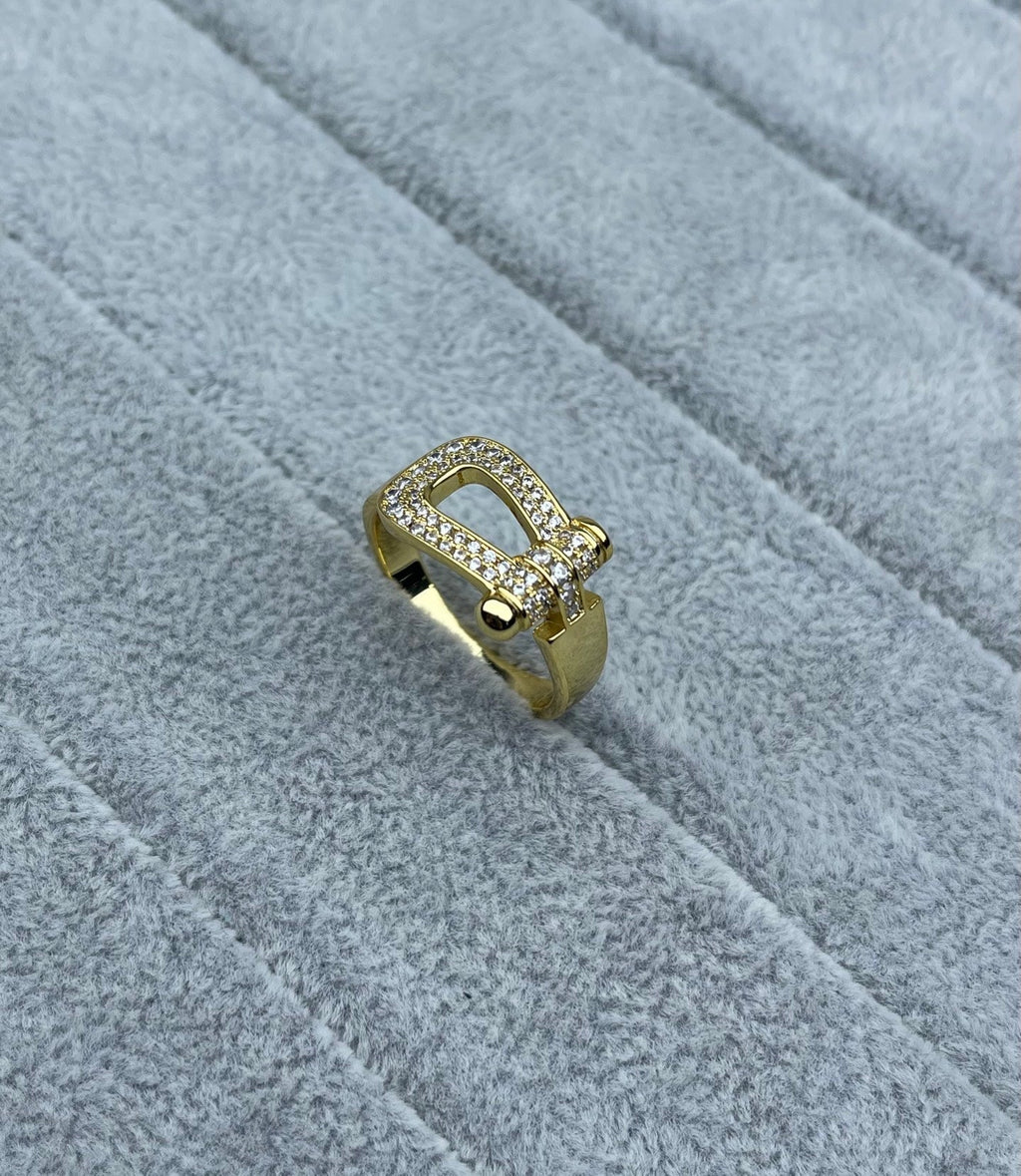 [Marin]Wide Hoof-Shaped Diamond-Studded Ring