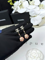 [Marin]26C Pink Camellia Enamel Pendant with Double C Earrings