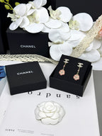 [Marin]26C Pink Camellia Enamel Pendant with Double C Earrings