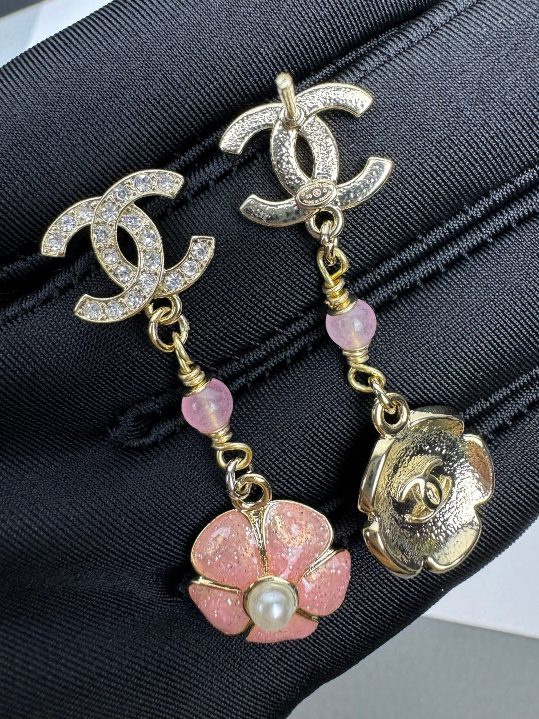 [Marin-Jewelry]26C Pink Camellia Enamel Pendant with Double C Earrings