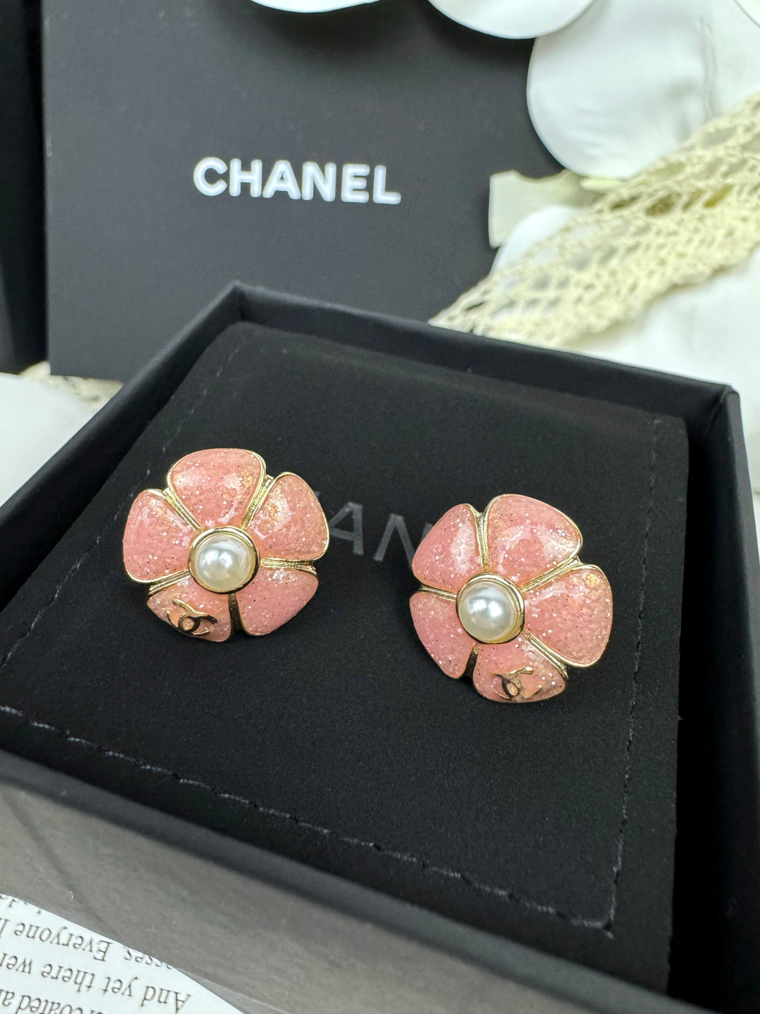 [Marin]26C ピンク カメリア パール エナメル スタッド ピアス
