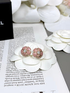 [Marin]Boucles d'oreilles clous émaillées perle Camélia rose 26C