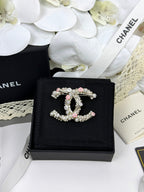 [Marin]Broche Double C Cône de Glace en Émail Rose et Blanc 26C
