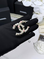 [Marin]Broche Double C Cône de Glace en Émail Rose et Blanc 26C