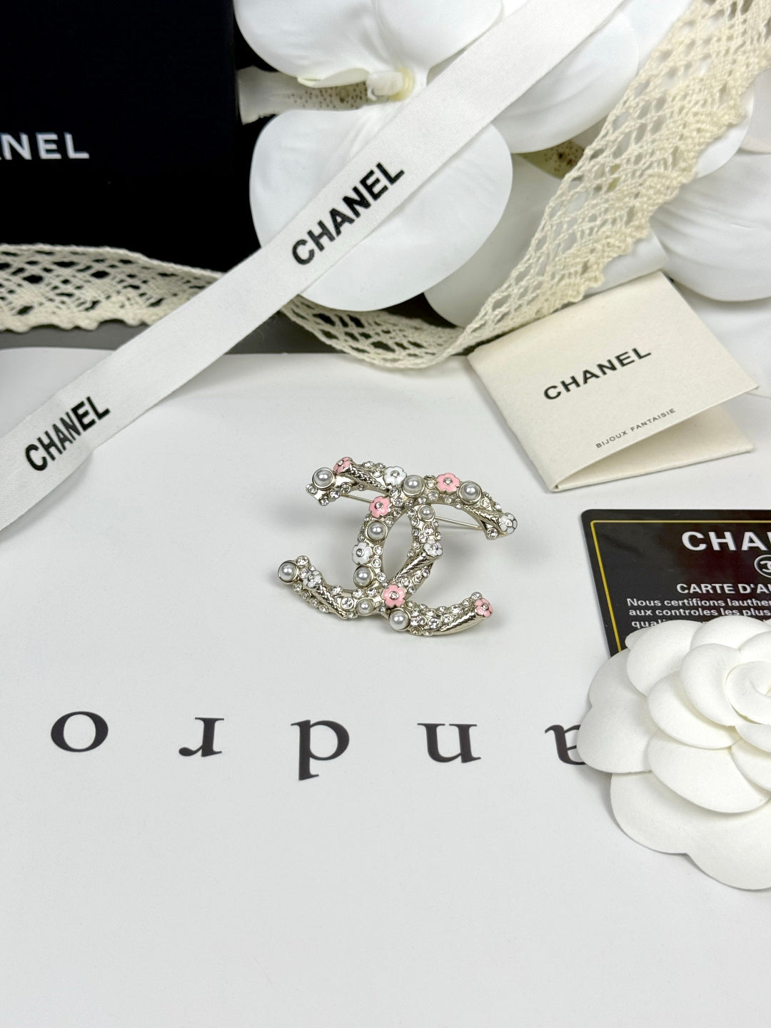 [Marin]Broche Double C Cône de Glace en Émail Rose et Blanc 26C