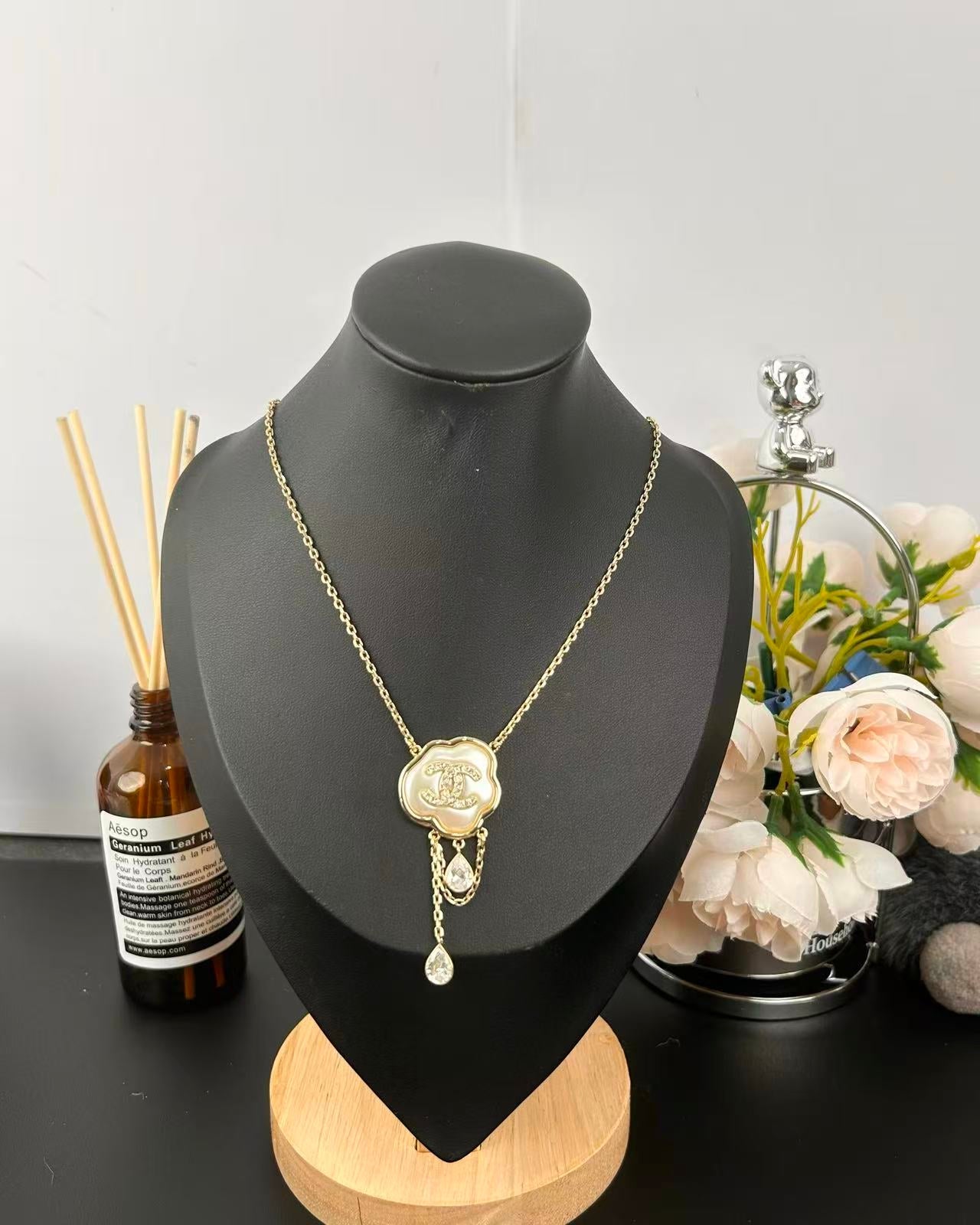 [Marin]Cloud Pearl Mother-of-Pearl Diamond Chain Pendant Necklace