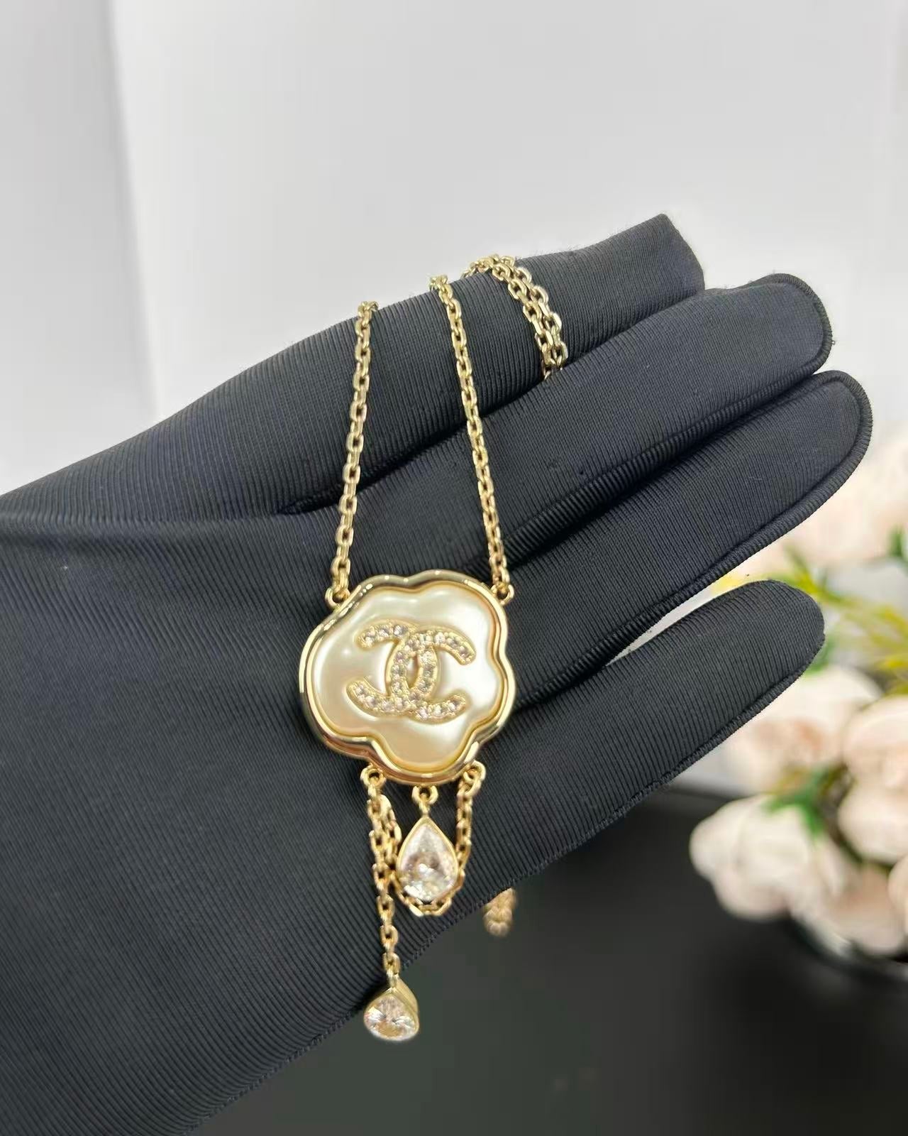 [Marin]Cloud Pearl Mother-of-Pearl Diamond Chain Pendant Necklace