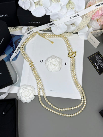 [Marin-Jewelry]25K 鉛筆 ダブルC 二層 パールセーターチェーン