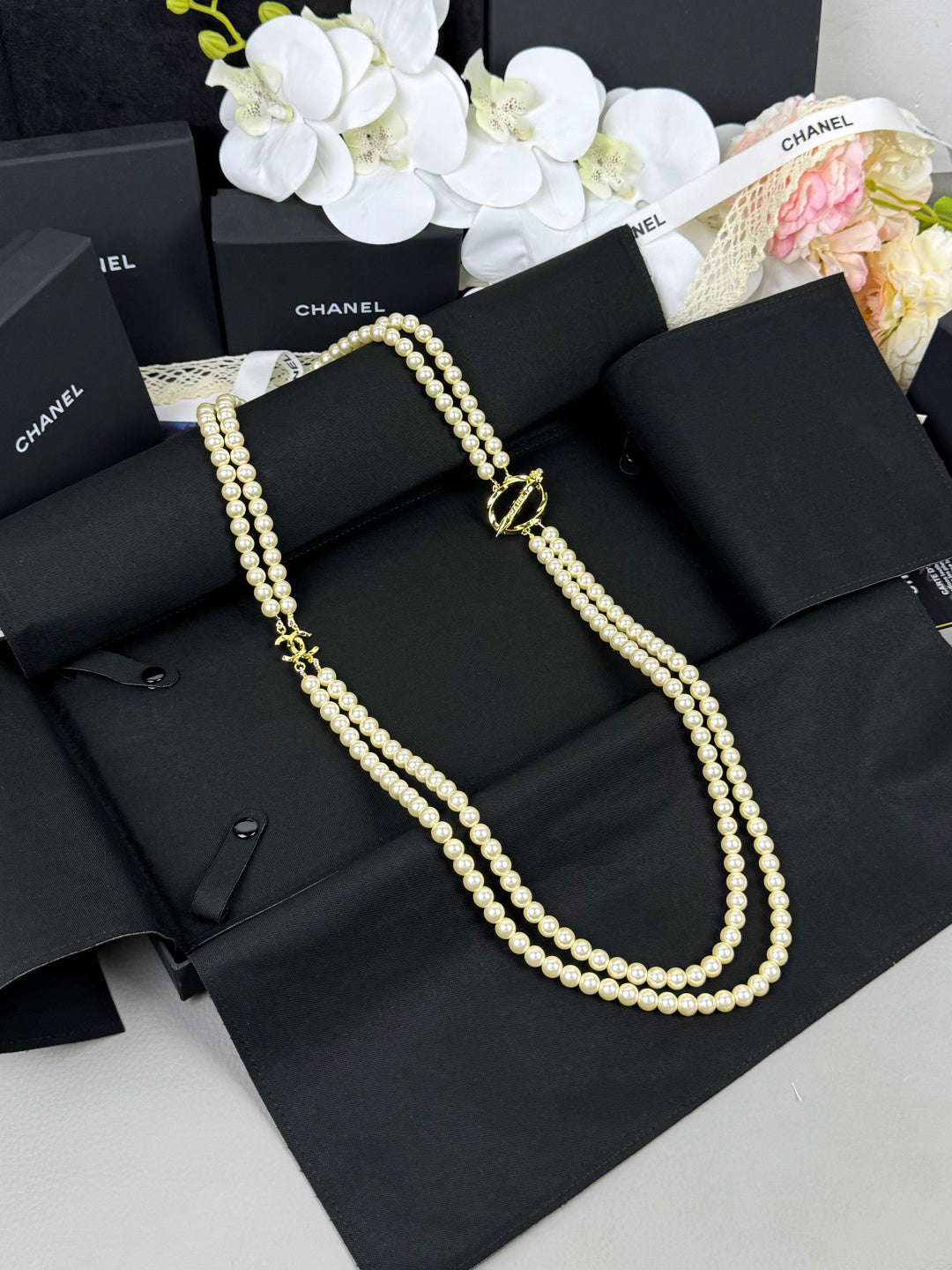 [Marin-Jewelry]25K 鉛筆 ダブルC 二層 パールセーターチェーン