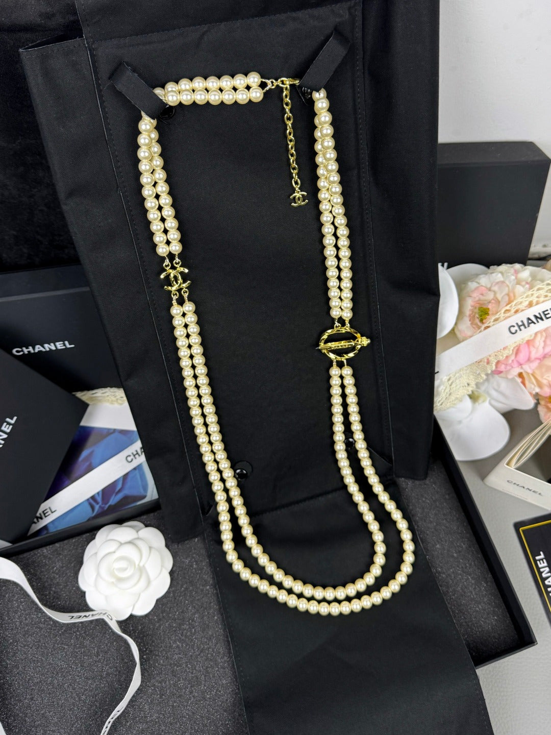 [Marin-Jewelry]25K 鉛筆 ダブルC 二層 パールセーターチェーン