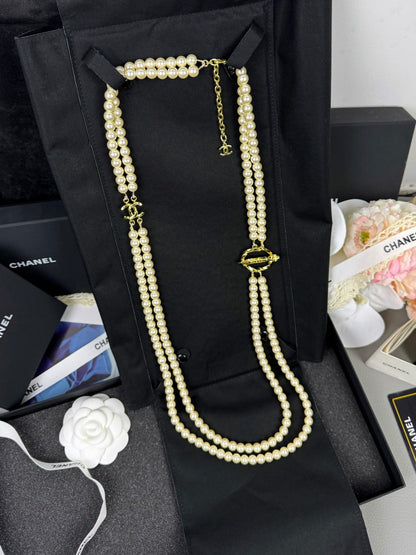 [Marin-Jewelry]25K 鉛筆 ダブルC 二層 パールセーターチェーン