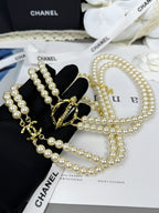 [Marin]25K Pencil Double C Double-Layer Pearl Sweater Chain