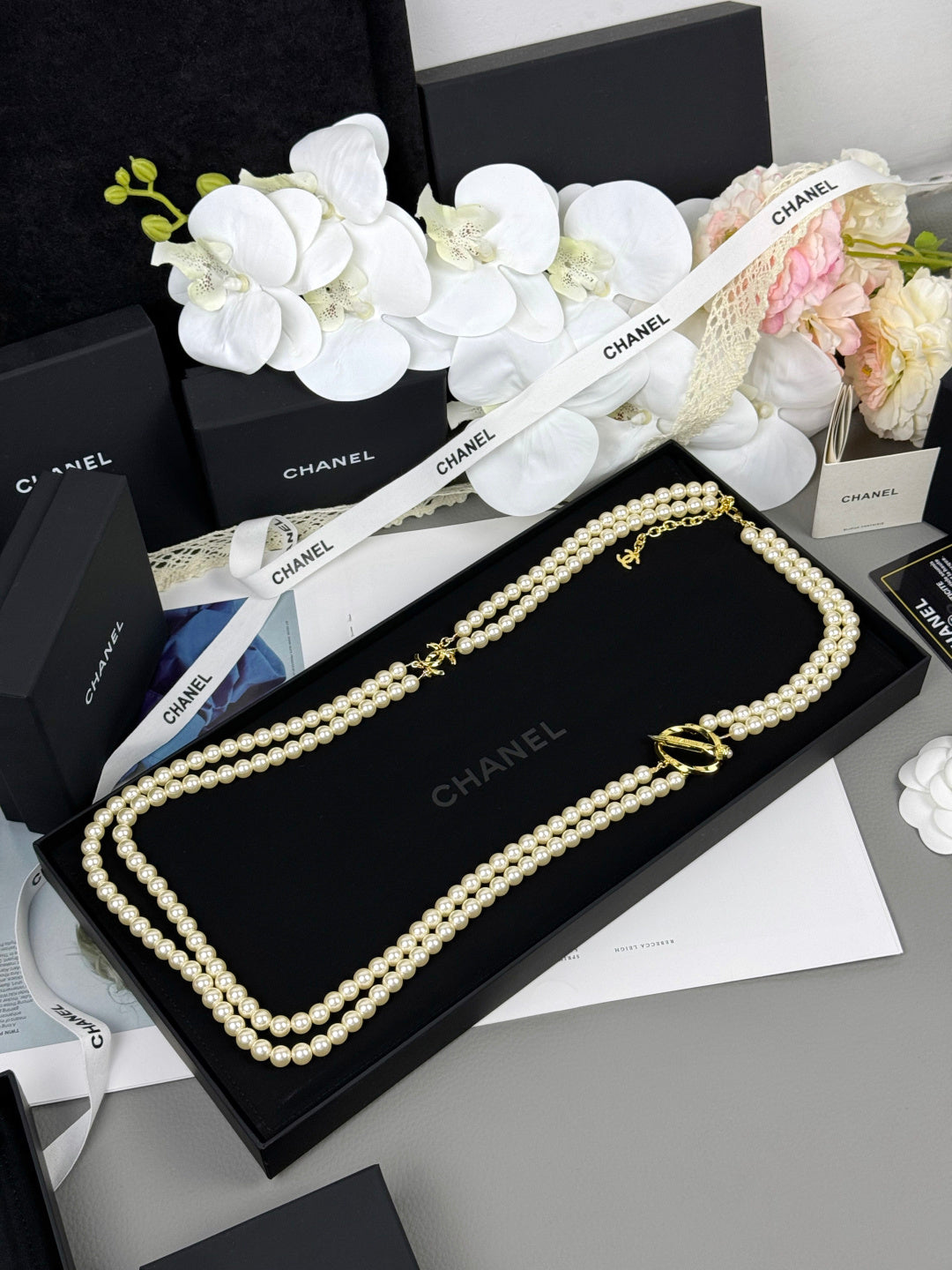 [Marin-Jewelry]25K 鉛筆 ダブルC 二層 パールセーターチェーン