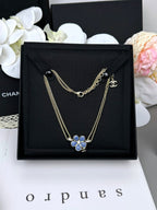 [Marin]Nouveau collier double couche à motif floral bleu