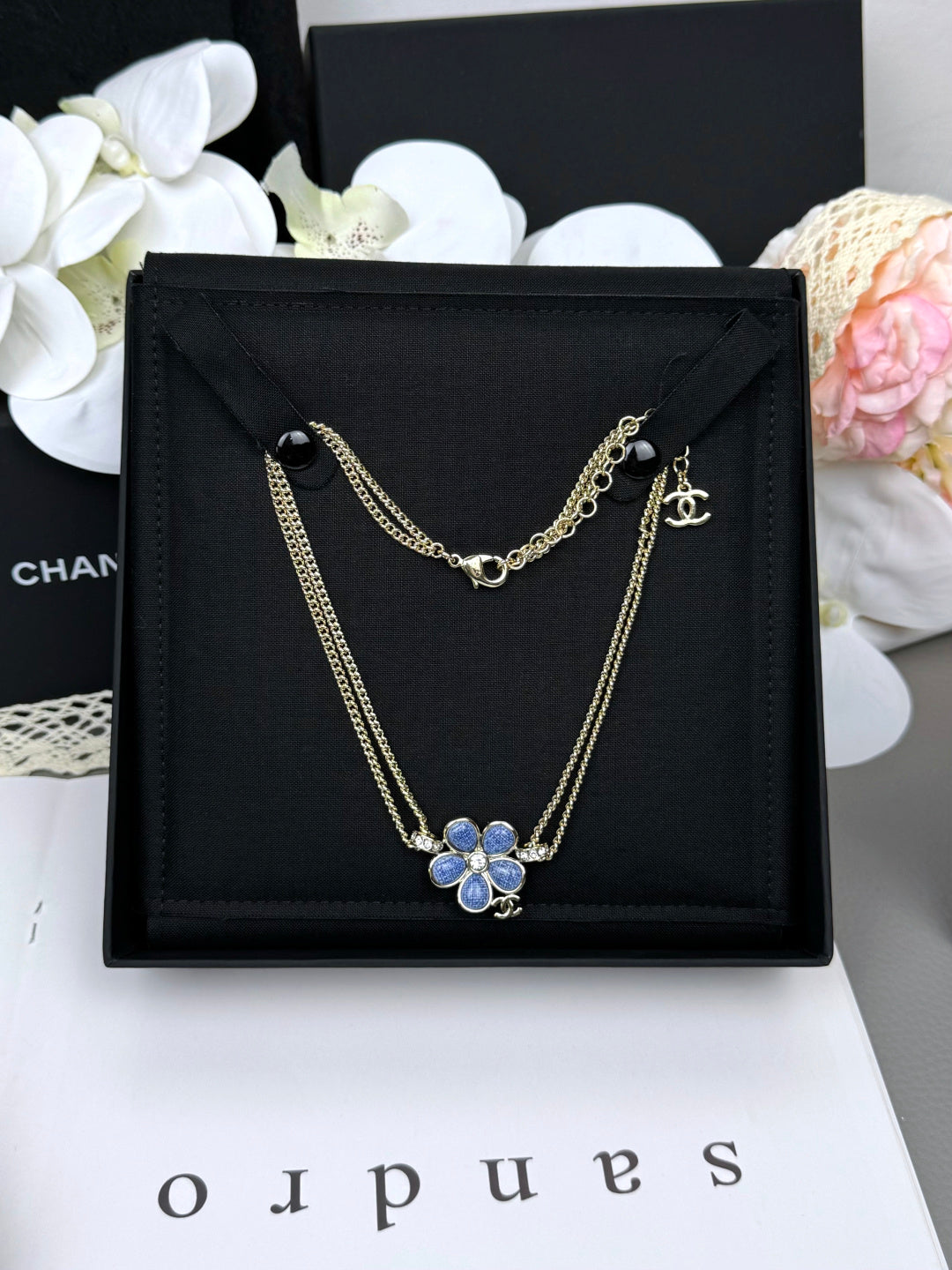 [Marin-Jewelry]New Blue Floral Double-Layer Necklace