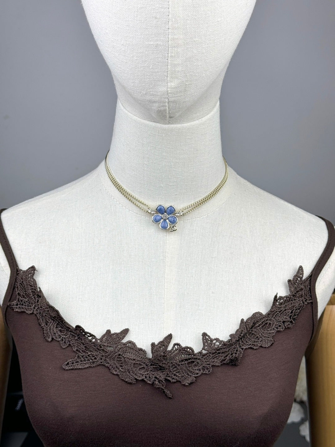[Marin]New Blue Floral Double-Layer Necklace