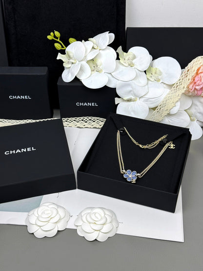 [Marin-Jewelry]New Blue Floral Double-Layer Necklace