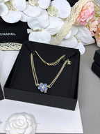[Marin]Nouveau collier double couche à motif floral bleu