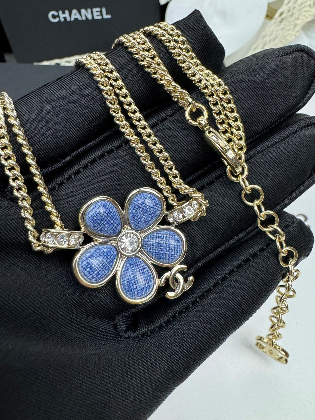 [Marin]Nouveau collier double couche à motif floral bleu