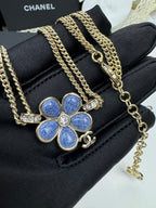 [Marin]Nouveau collier double couche à motif floral bleu
