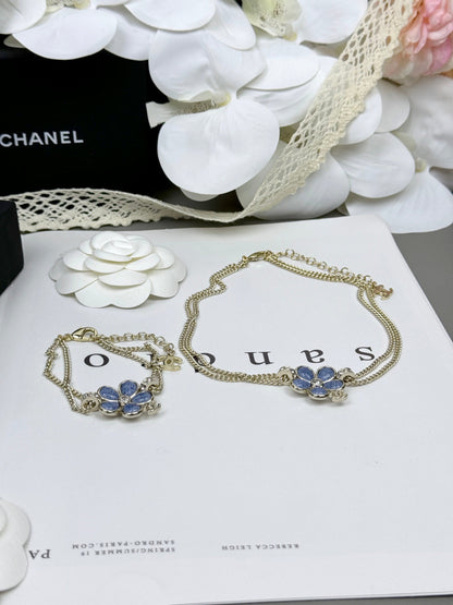[Marin-Jewelry]New Blue Floral Double-Layer Necklace