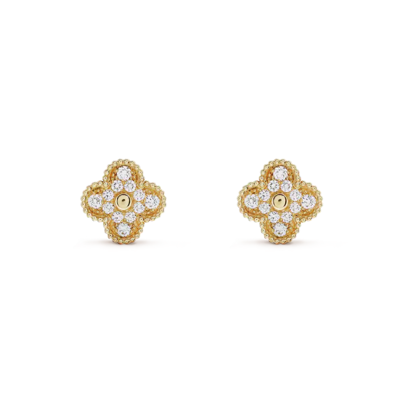 [Marin]BOUCLES D'OREILLES CLOVER MEDIUM 1 MOTIFS ENTIÈREMENT SERTIES DE DIAMANTS
