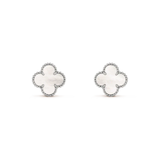 [Marin]CLOVER MEDIUM 1 MOTIFS  WHITE MOP EARRINGS SILVER