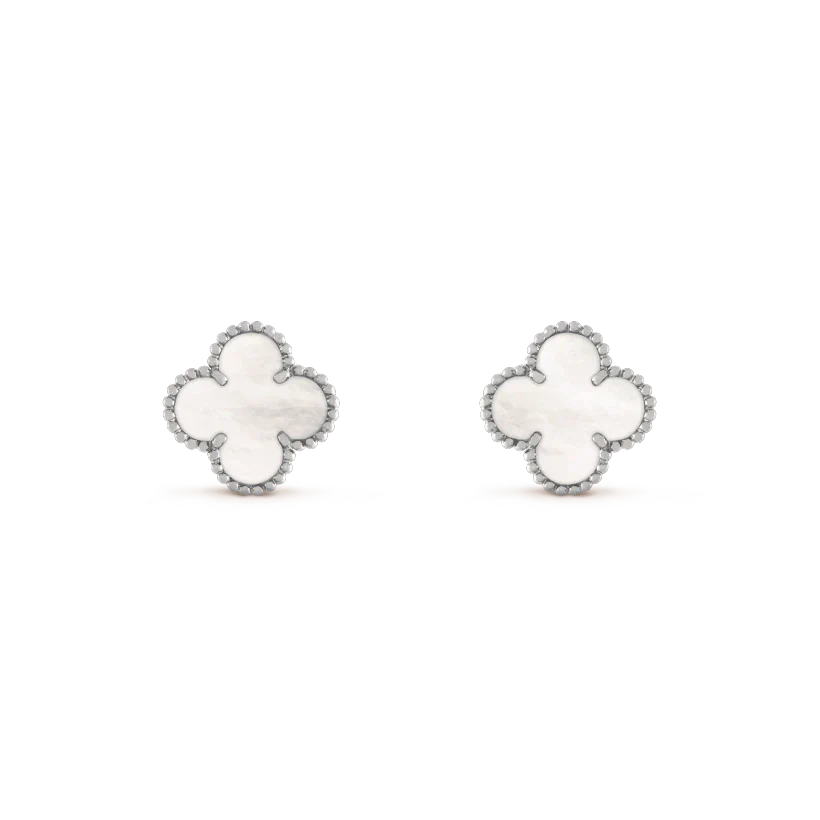 [Marin-Jewelry]CLOVER MEDIUM 1 MOTIFS  WHITE MOP EARRINGS SILVER