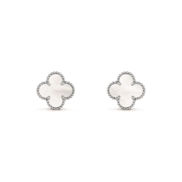 [Marin-Jewelry]CLOVER MEDIUM 1 MOTIFS  WHITE MOP EARRINGS SILVER