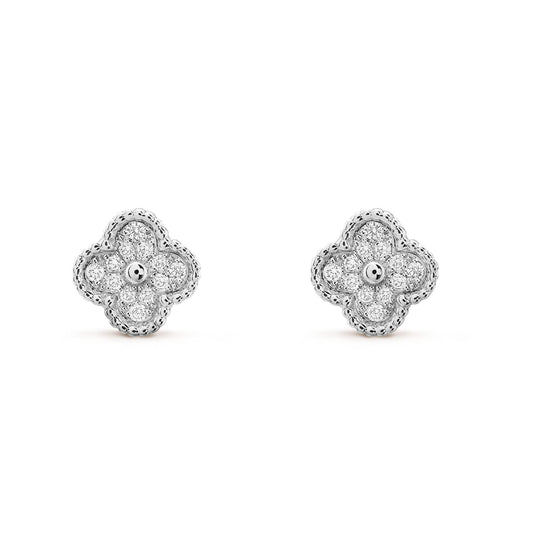 [Marin]CLOVER MINI DIAMOND STUD EARRINGS