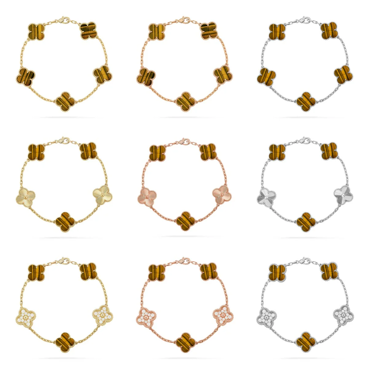 [Marin] CLOVER 5 MOTIFS TIGER EYE BRACELET COLLECTION