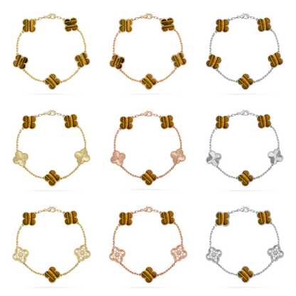 [Marin] CLOVER 5 MOTIFS TIGER EYE BRACELET COLLECTION