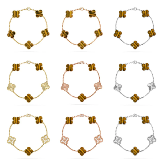[Marin] CLOVER 5 MOTIFS TIGER EYE BRACELET COLLECTION