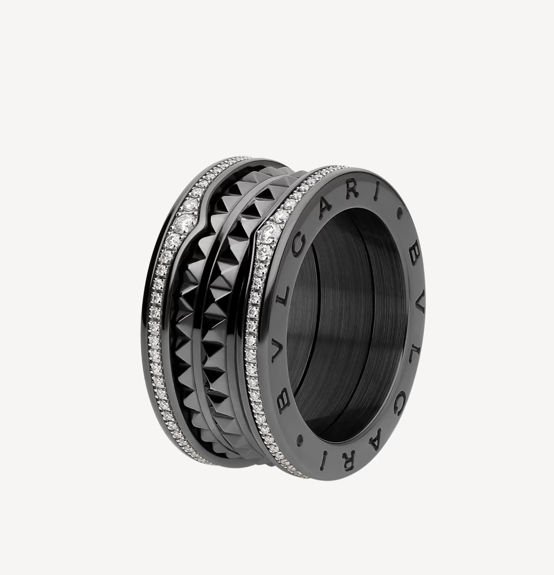 [Marin]ZERO 1 ROCK FOUR-BAND BLACK CERAMIC WITH STUDDED SPIRAL AND PAVED DIAMONDS RING