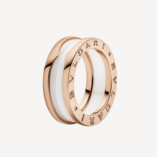 [Marin]ZERO 1 TWO-BAND LOOPS AND WHITE CERAMIC SPIRAL PINK GOLD RING