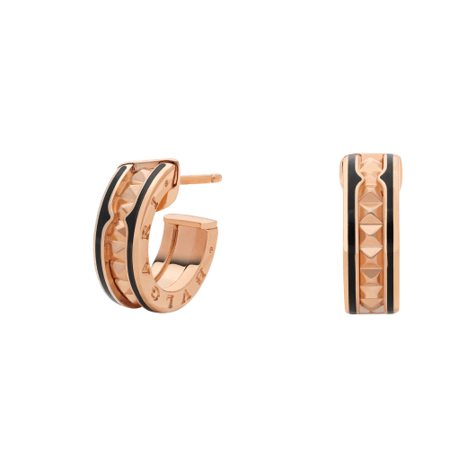 [Marin]ZERO 1 ROCK PINK GOLD EARRINGS WITH STUDDED SPIRAL AND BLACK CERAMIC
