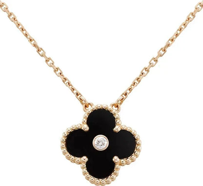 [Marin]CLOVER 15MM DIAMOND ONYX NECKLACE