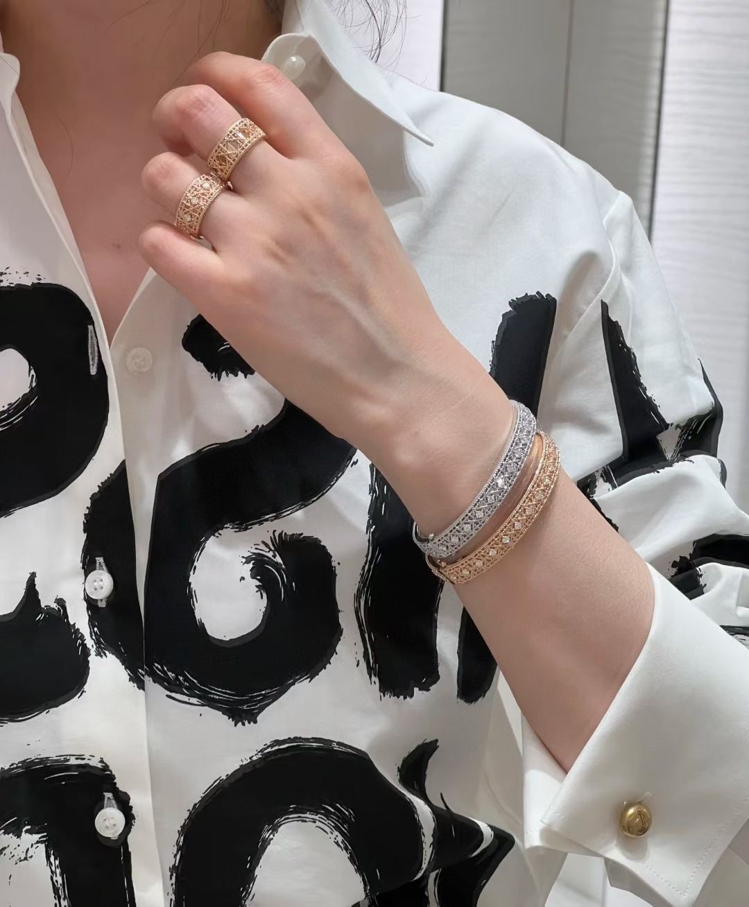 [?Marin-Jewelry]2026 編み込み模様 フルダイヤモンドインレイ ブレスレット スリーカラー