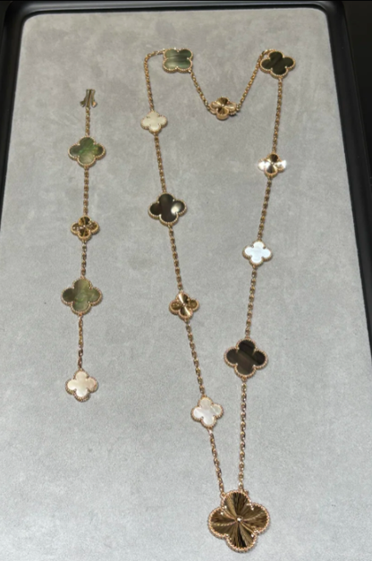 [Marin-Jewelry]DETACHABLE CLOVER 15(11+4) FLOWER SILVER NECKLACE SET