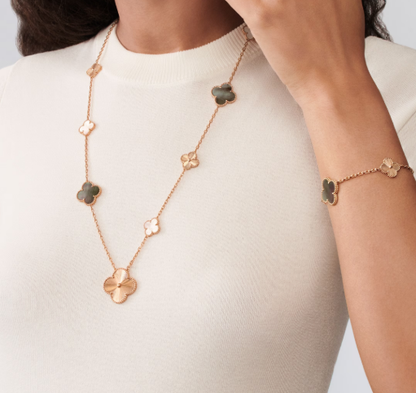 [Marin-Jewelry]DETACHABLE CLOVER 15(11+4) FLOWER SILVER NECKLACE SET