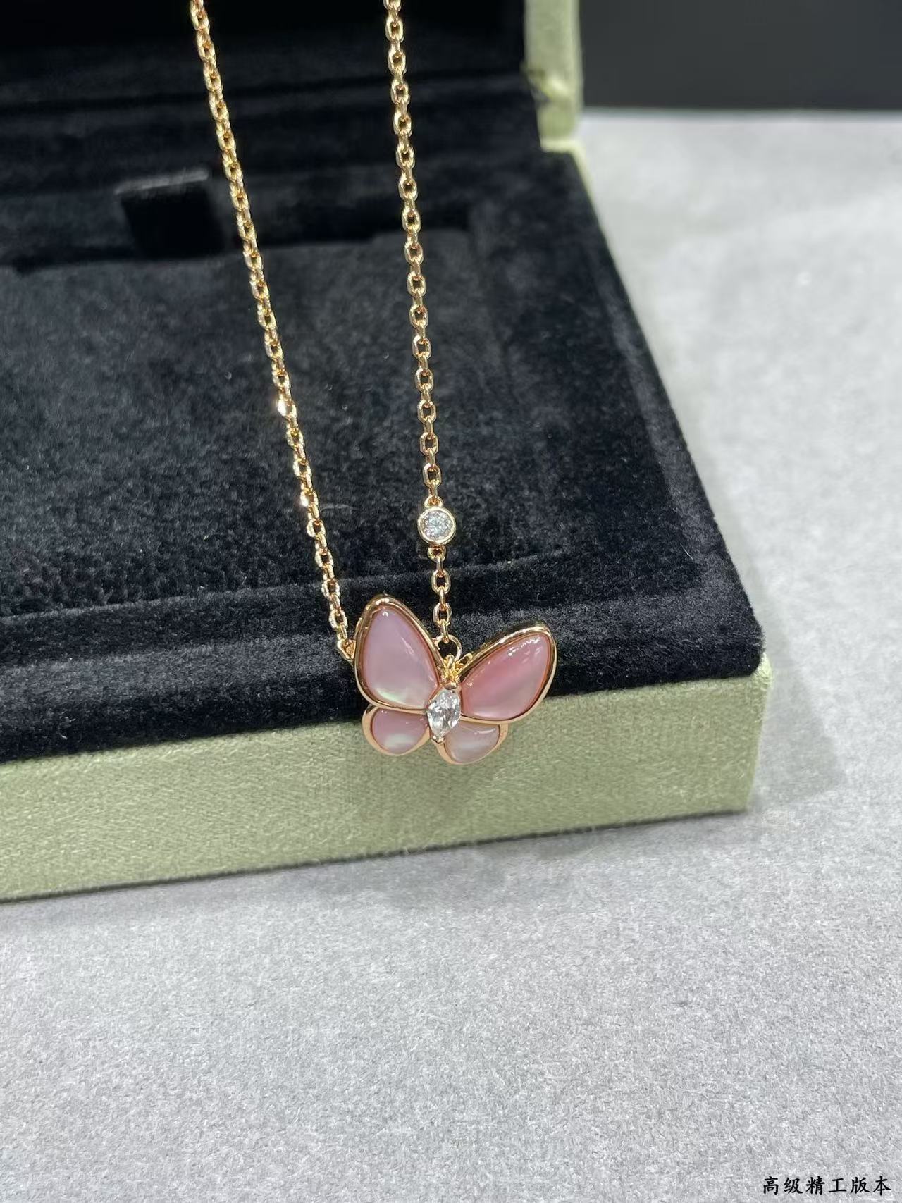 [Marin-Jewelry]バタフライ ピンクマザーオブパール ダイヤモンドネックレス