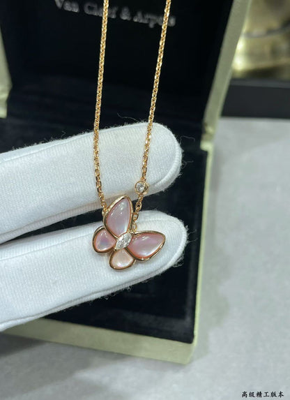 [Marin-Jewelry]バタフライ ピンクマザーオブパール ダイヤモンドネックレス