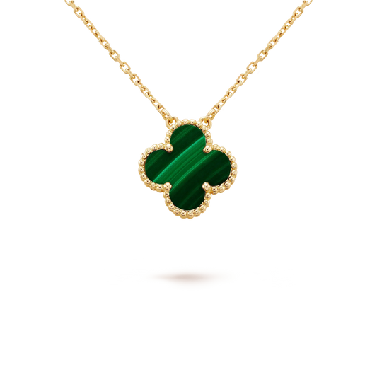 [Marin]CLOVER 15MM MALACHITE SINGLE FLOWER  NECKLACE