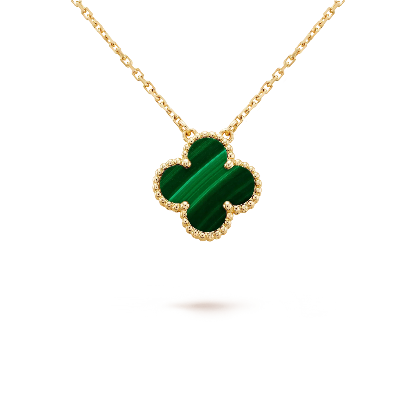 [Marin-Jewelry]CLOVER 15MM MALACHITE SINGLE FLOWER  NECKLACE