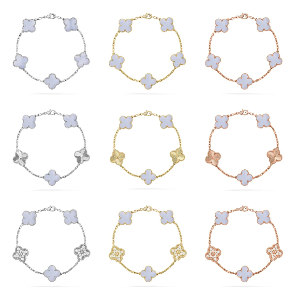 [Marin] CLOVER 5 MOTIF PURPLE CHALCEDONY BRACELET COLLECTION