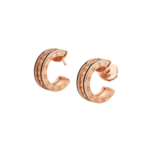 [Marin]ZERO 1 ROCK PINK GOLD EARRINGS WITH STUDDED SPIRAL AND BLACK CERAMIC