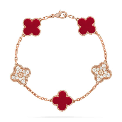 [Marin-Jewelry] CLOVER 5 MOTIF RED CORNELIAN BRACELET COLLECTION