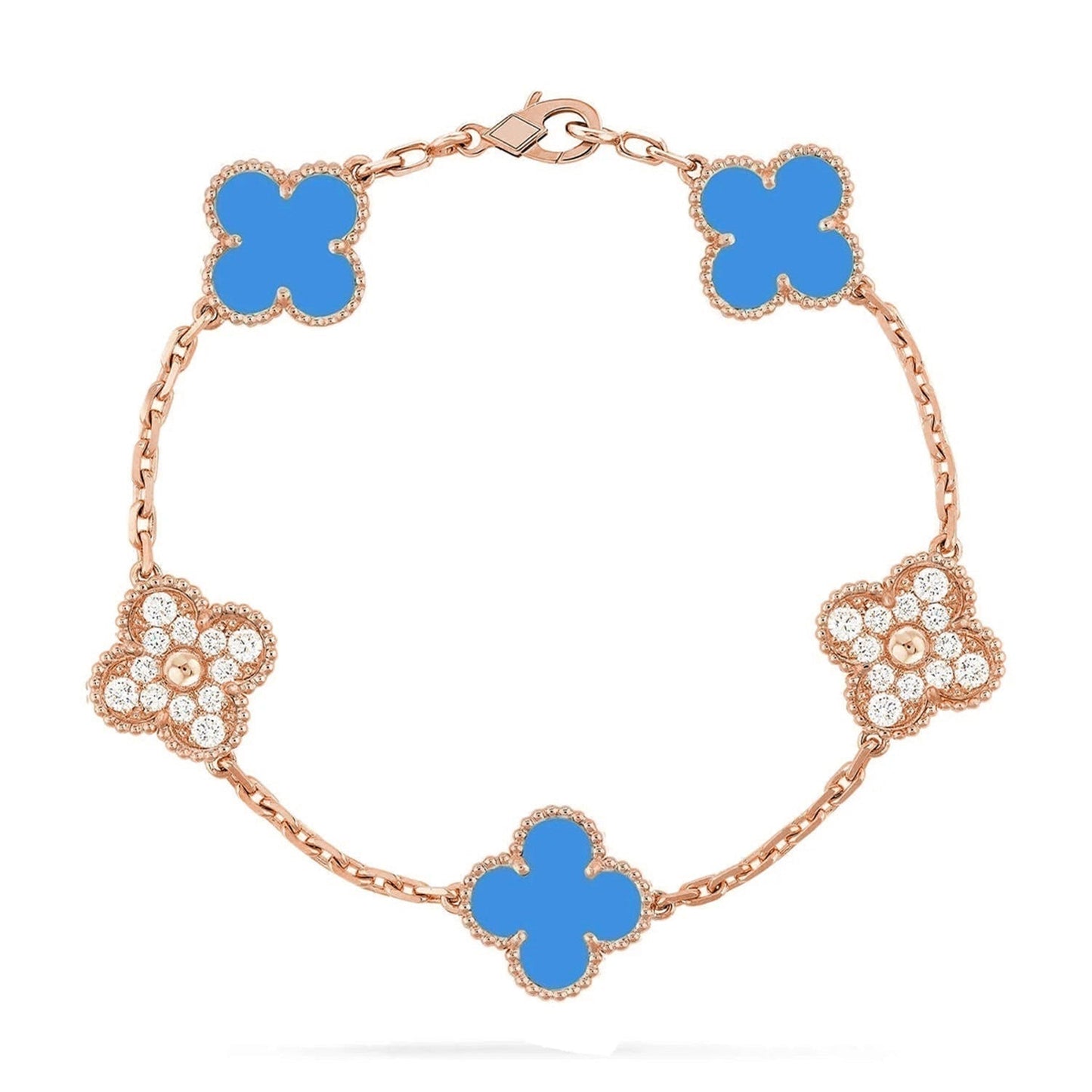 [Marin-Jewelry] クローバー5モチーフ ブルーアゲートブレスレットコレクション